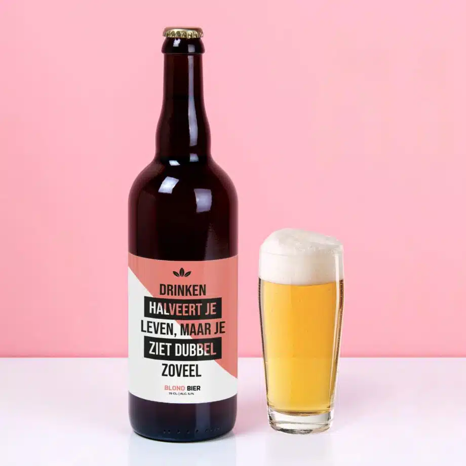 Bierfles Drinken halveert je leven (750 ml)