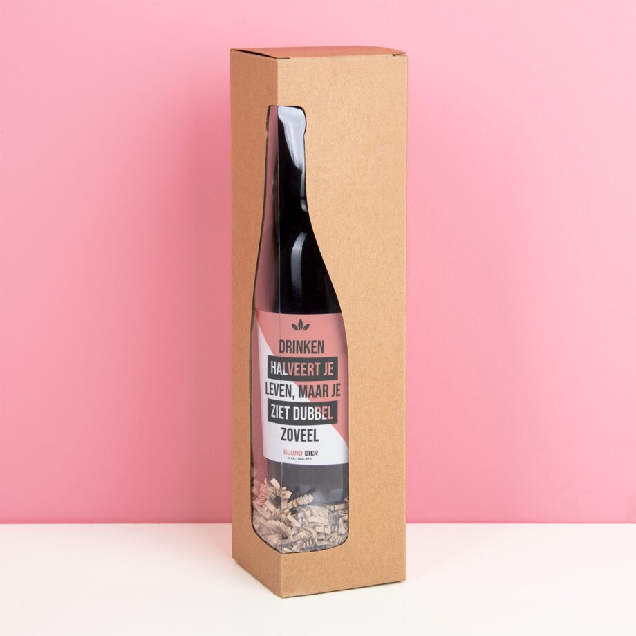 Bierfles Drinken halveert je leven (750 ml)