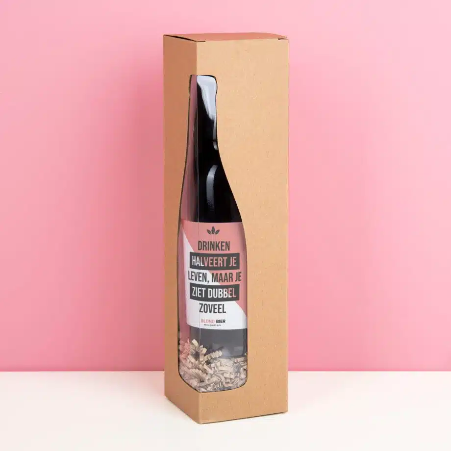 Bierfles Drinken halveert je leven (750 ml)