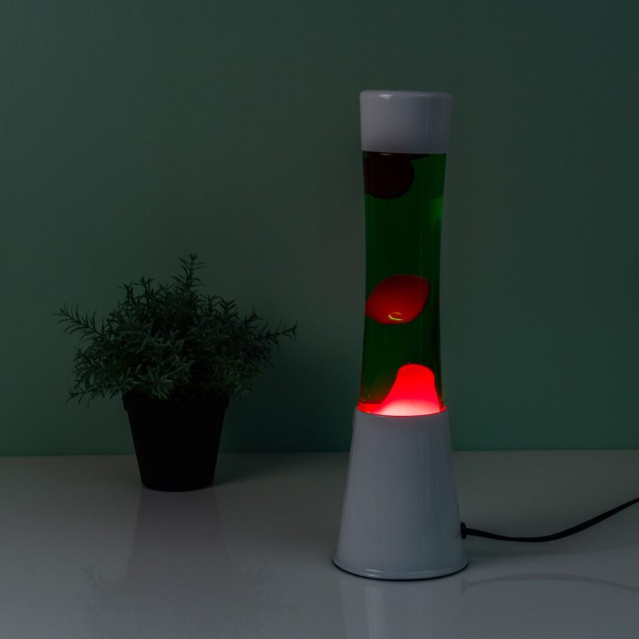 Lavalamp wit met groene vloeistof en roze lava