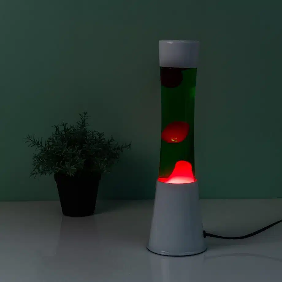 Lavalamp wit met groene vloeistof en roze lava