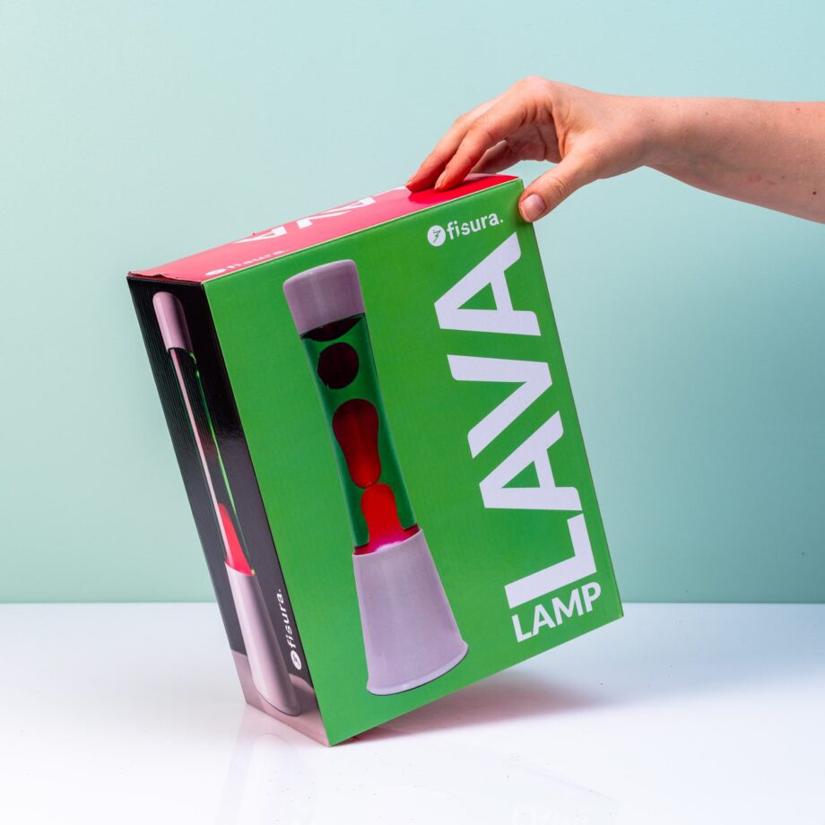Lavalamp wit met groene vloeistof en roze lava