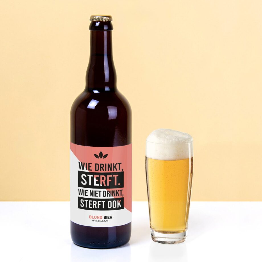 Bierfles Wie drinkt, sterft (750 ml)
