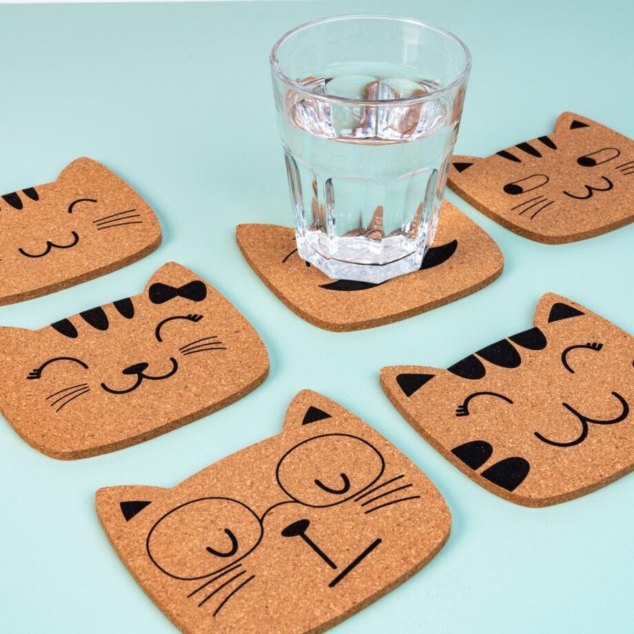 Kattenfamilie onderzetters (set van 6)