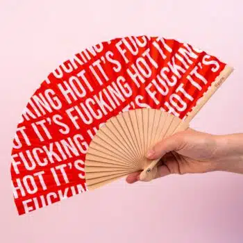 Houten waaier It's Fucking Hot - Rood patroon