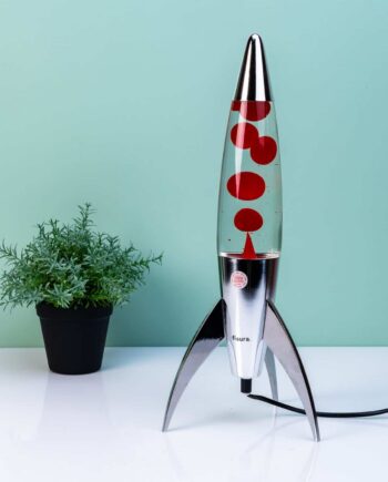 Rocket lavalamp zilver met rode lava