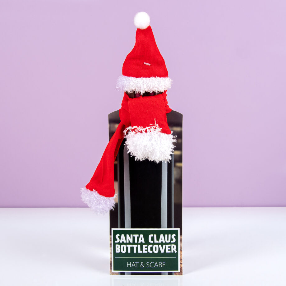 Kerstmuts en sjaal voor wijnflessen