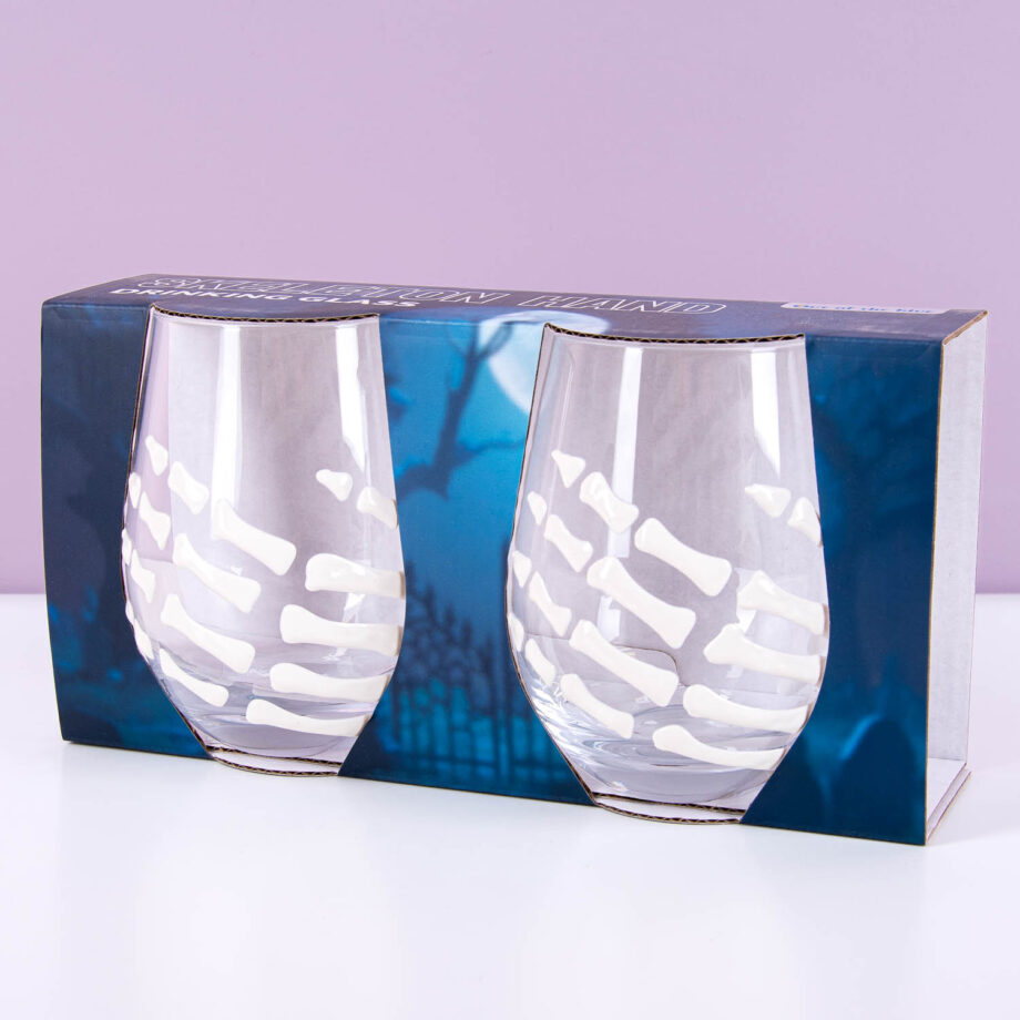 Glas met skelethand (set van 2)