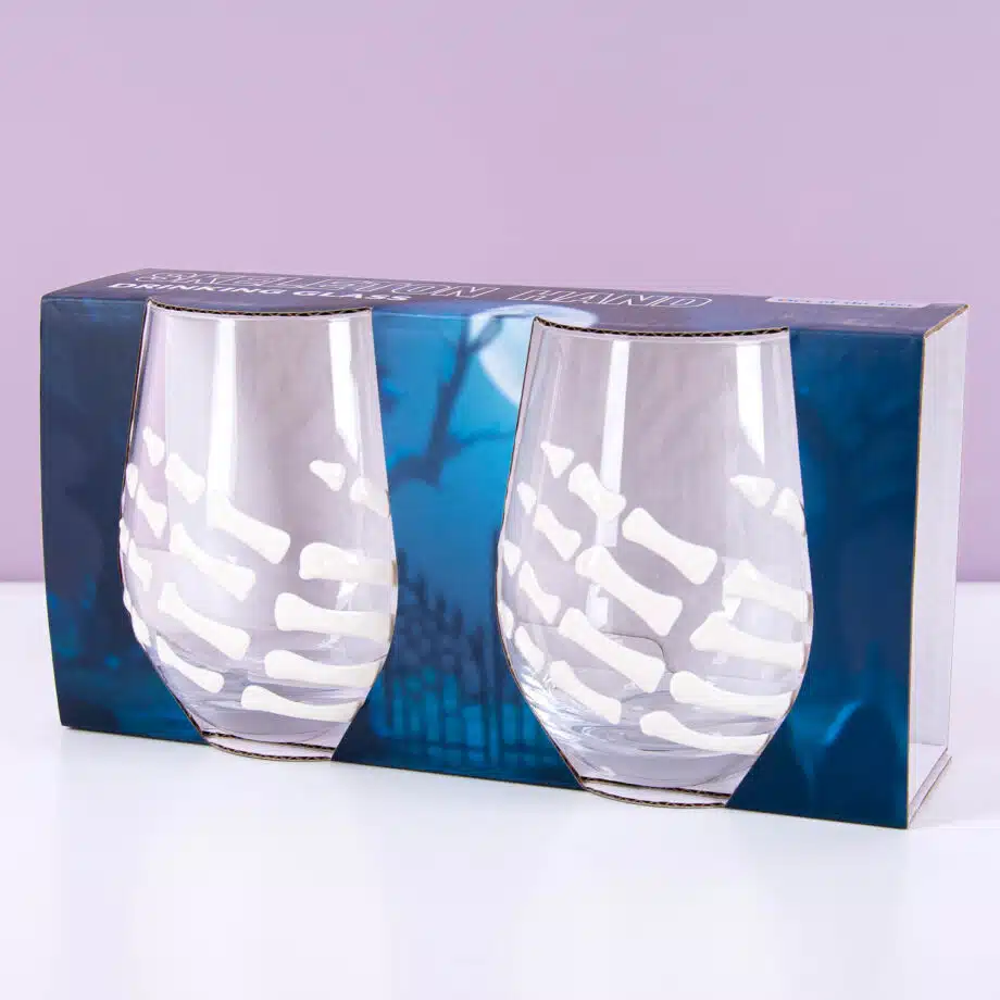 Glas met skelethand (set van 2)