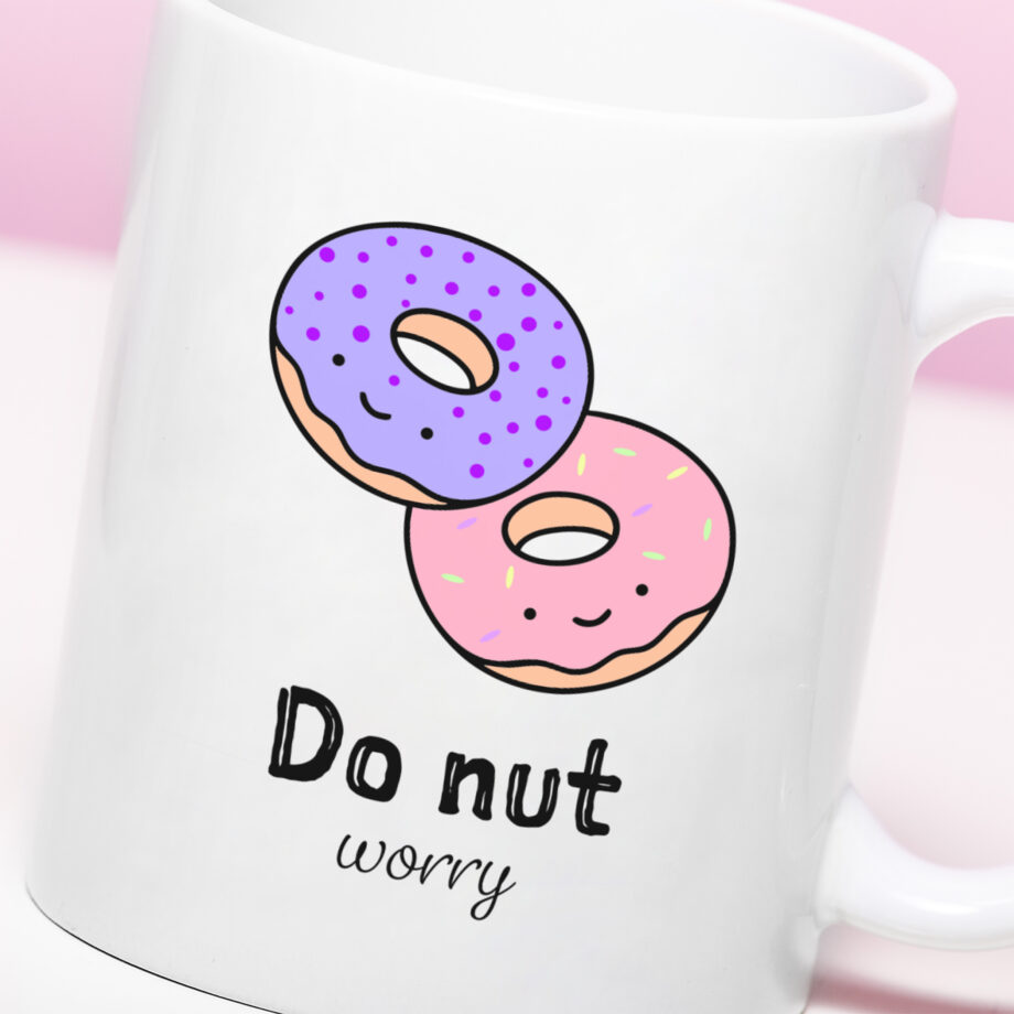 Mok met Tekst ‘’Do nut worry’’ | Materiaal: Keramiek | 33 cl | Mok met Tekst | Koffie Mok | Grappige Cadeau |  Vaatwasser bestendig | Humor | Mok met grappige tekst