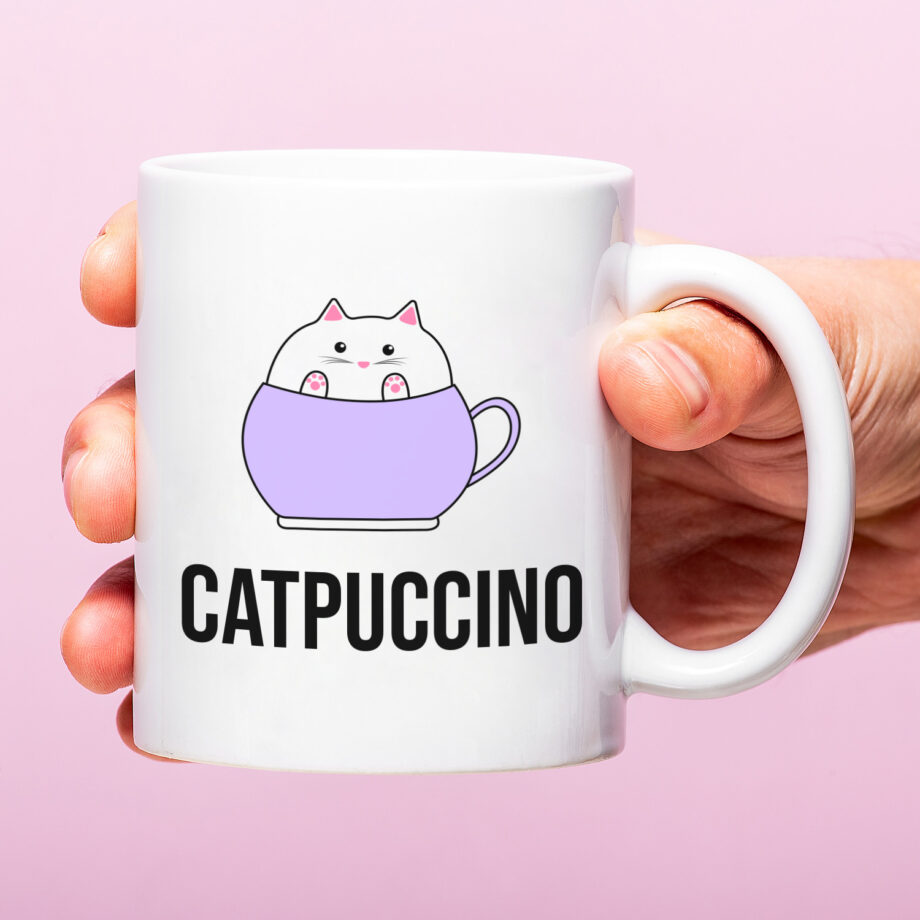 Mok met Tekst ‘’Catpuccino’’ | Materiaal: Keramiek | 33 cl | Mok met Tekst | Koffie Mok | Grappige Cadeau | Vaatwasser bestendig | Humor | Mok met grappige tekst