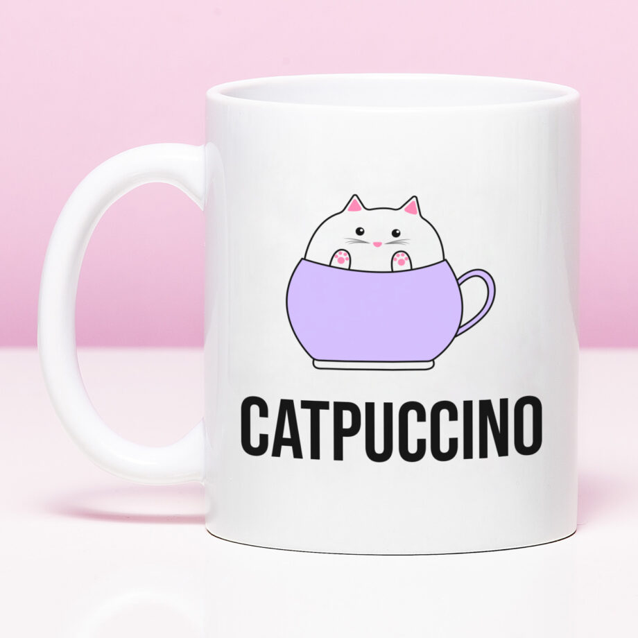 Mok met Tekst ‘’Catpuccino’’ | Materiaal: Keramiek | 33 cl | Mok met Tekst | Koffie Mok | Grappige Cadeau | Vaatwasser bestendig | Humor | Mok met grappige tekst