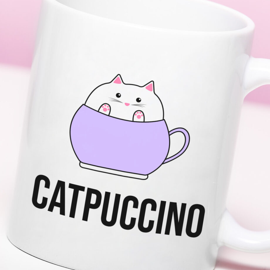 Mok met Tekst ‘’Catpuccino’’ | Materiaal: Keramiek | 33 cl | Mok met Tekst | Koffie Mok | Grappige Cadeau | Vaatwasser bestendig | Humor | Mok met grappige tekst