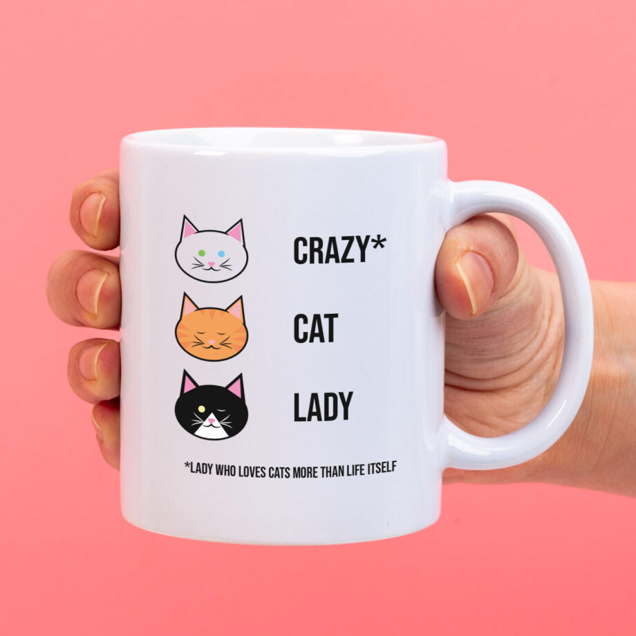 Mok met Tekst ‘’Crazy cat lady’’ | Materiaal: Keramiek | 33 cl | Mok met Tekst | Koffie Mok | Grappige Cadeau |  Vaatwasser bestendig | Humor | Mok met grappige tekst