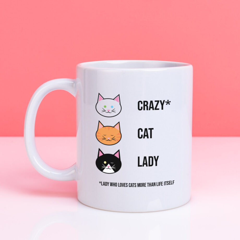 Mok met Tekst ‘’Crazy cat lady’’ | Materiaal: Keramiek | 33 cl | Mok met Tekst | Koffie Mok | Grappige Cadeau |  Vaatwasser bestendig | Humor | Mok met grappige tekst