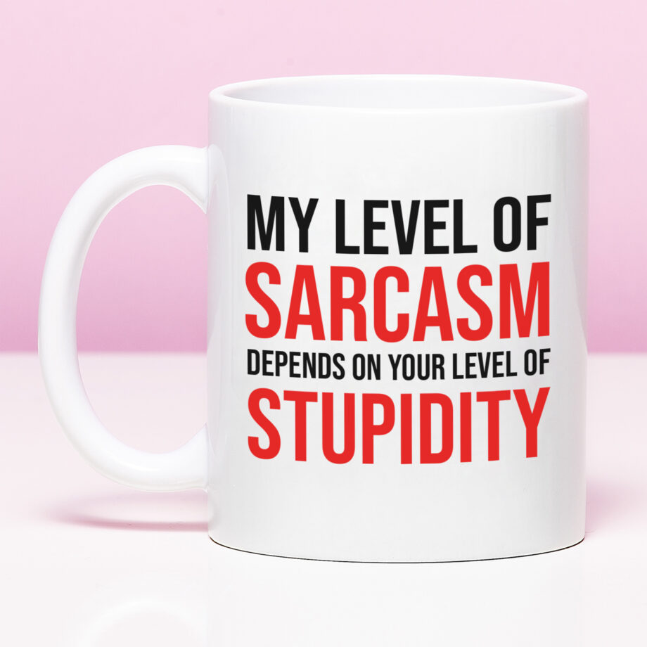 Mok met Tekst ‘’My level of sarcasm’’ | Materiaal: Keramiek | 33 cl | Mok met Tekst | Koffie Mok | Grappige Cadeau |  Vaatwasser bestendig | Humor | Mok met grappige tekst