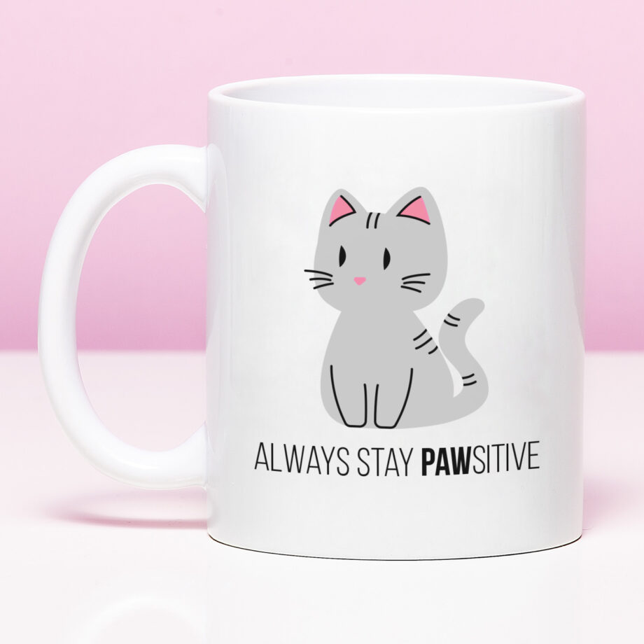 Mok met Tekst ‘’Always stay pawsitive’’ | Materiaal: Keramiek | 33 cl | Mok met Tekst | Koffie Mok | Grappige Cadeau |  Vaatwasser bestendig | Humor | Mok met grappige tekst