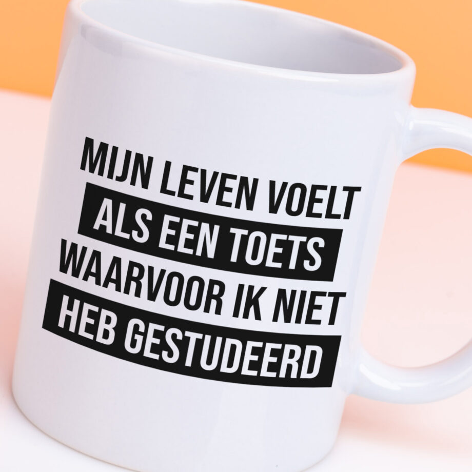 Mok met Tekst ‘’Mijn leven voelt als een toets’’ | Materiaal: Keramiek | 33 cl | Mok met Tekst | Koffie Mok | Grappige Cadeau |  Vaatwasser bestendig | Humor | Mok met grappige tekst