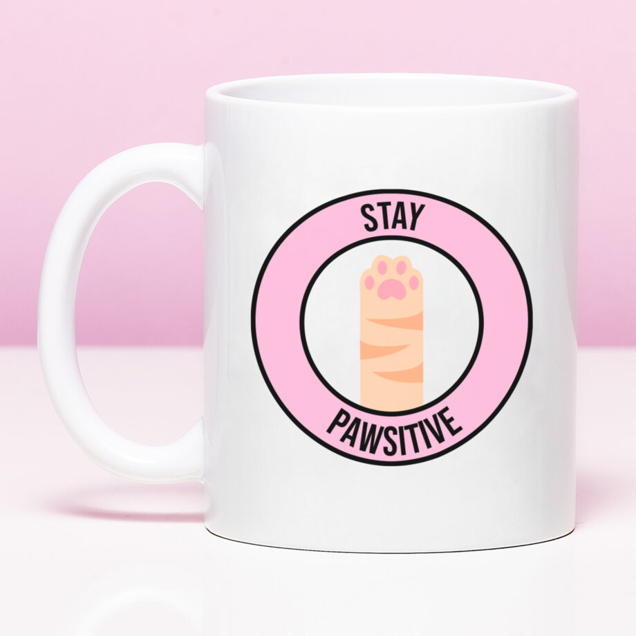 Mok met Tekst ‘’Stay pawsitive’’ | Materiaal: Keramiek | 33 cl | Mok met Tekst | Koffie Mok | Grappige Cadeau |  Vaatwasser bestendig | Humor | Mok met grappige tekst