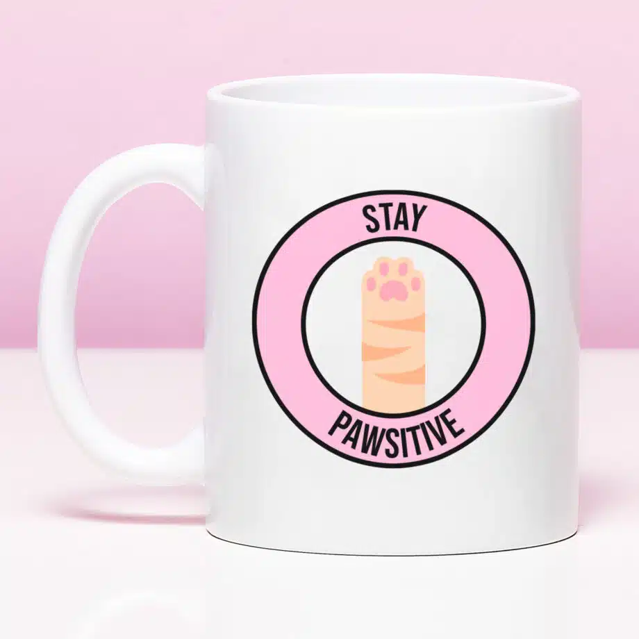 Mok met Tekst ‘’Stay pawsitive’’ | Materiaal: Keramiek | 33 cl | Mok met Tekst | Koffie Mok | Grappige Cadeau |  Vaatwasser bestendig | Humor | Mok met grappige tekst