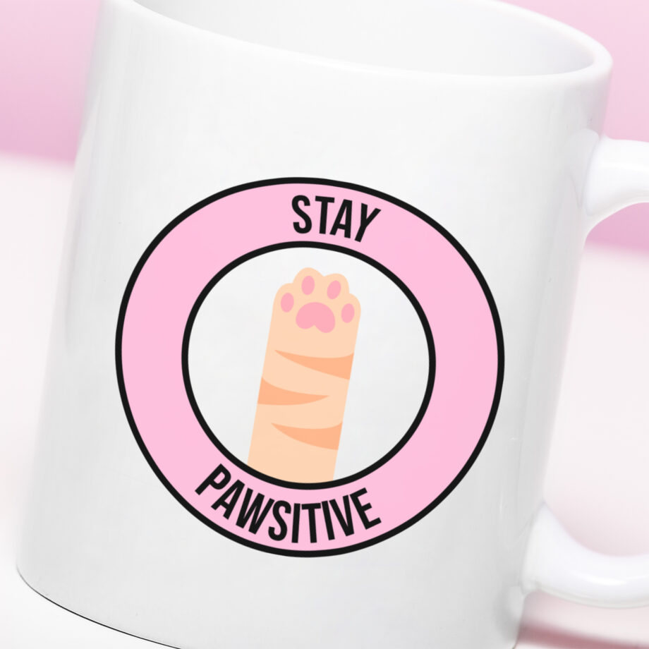 Mok met Tekst ‘’Stay pawsitive’’ | Materiaal: Keramiek | 33 cl | Mok met Tekst | Koffie Mok | Grappige Cadeau |  Vaatwasser bestendig | Humor | Mok met grappige tekst