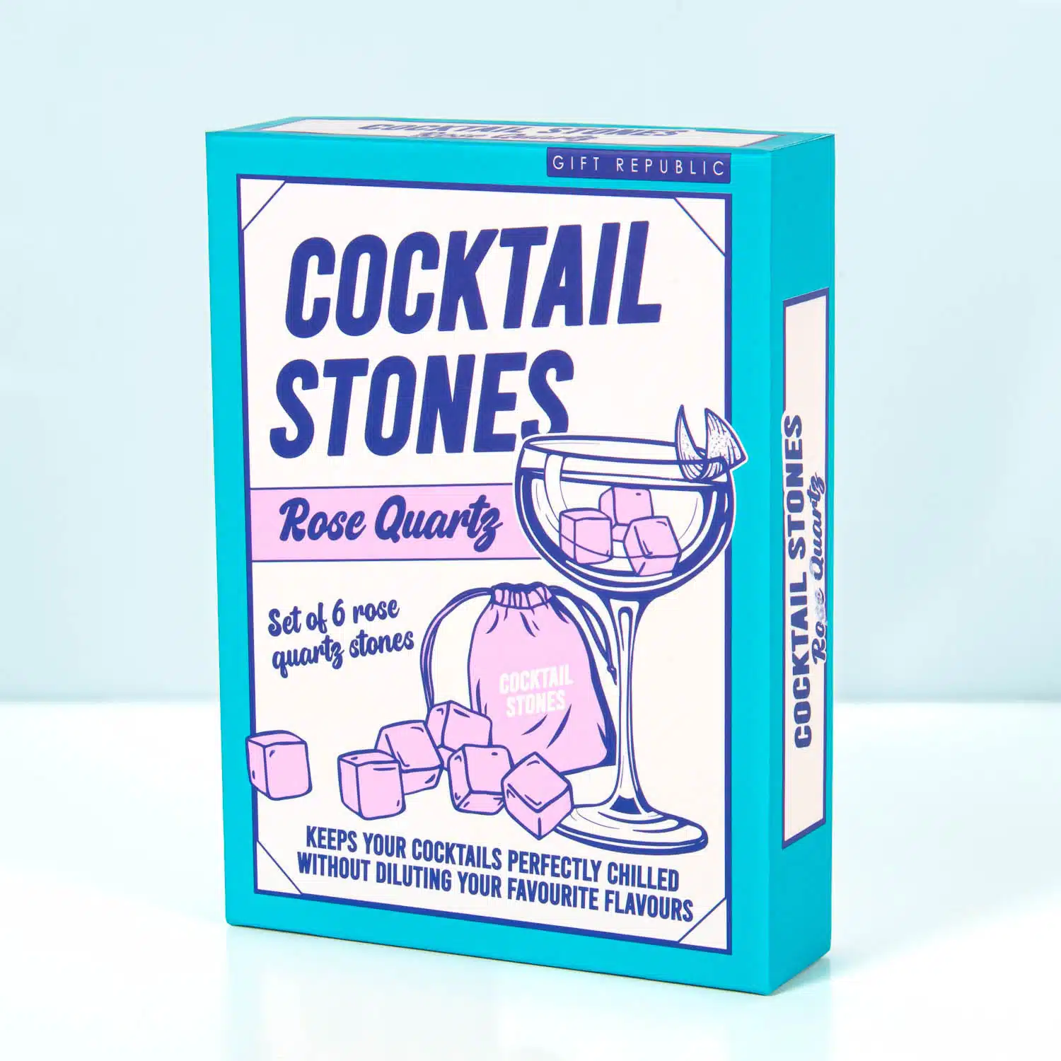 Cocktail koelstenen van rozenkwarts (set van 6)