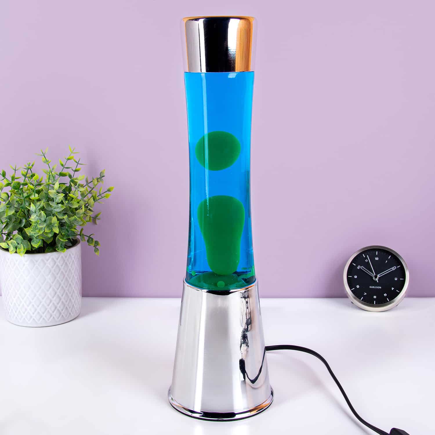 Lavalamp zilver met groene lava