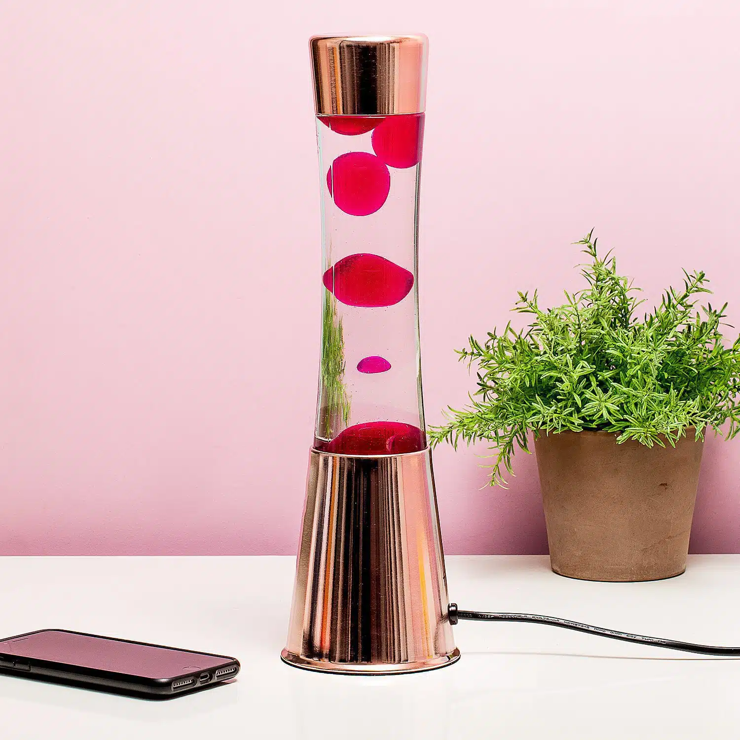 Lavalamp koper met roze lava