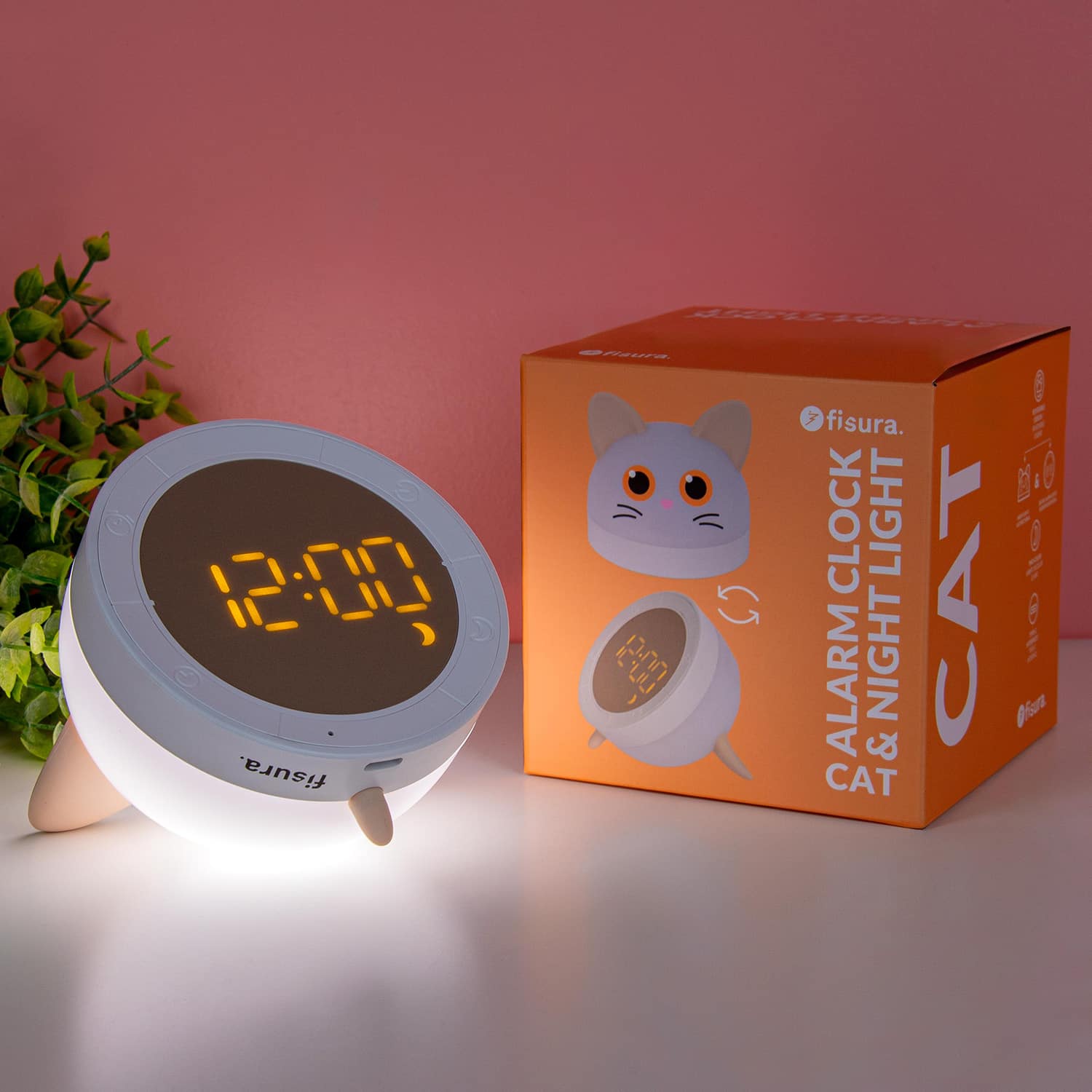 Kat wekker en nachtlampje