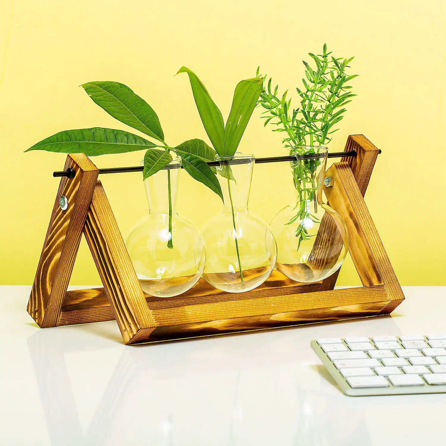 Houten stekjesvaas - 3 glaasjes