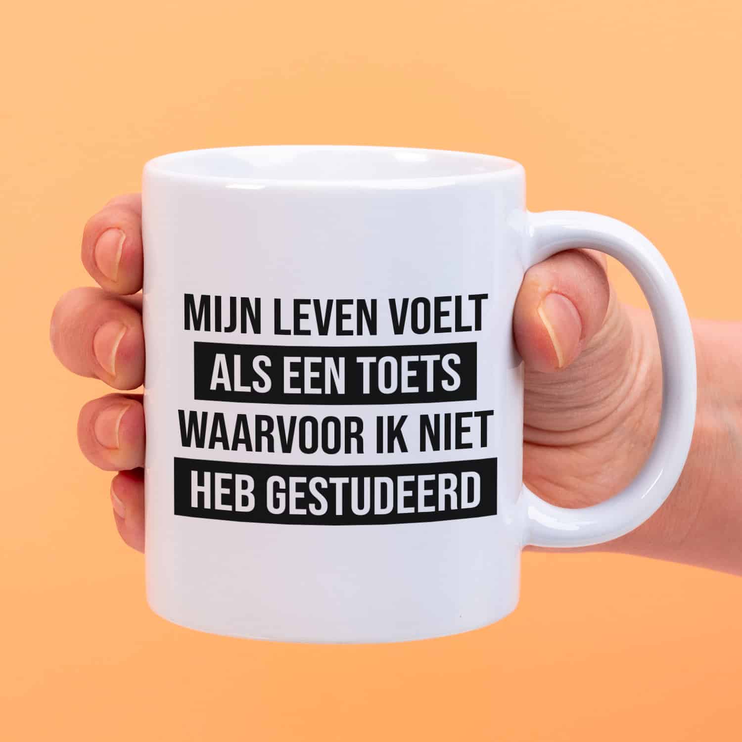 Mok met Tekst ‘’Mijn leven voelt als een toets’’ | Materiaal: Keramiek | 33 cl | Mok met Tekst | Koffie Mok | Grappige Cadeau | Vaatwasser bestendig | Humor | Mok met grappige tekst