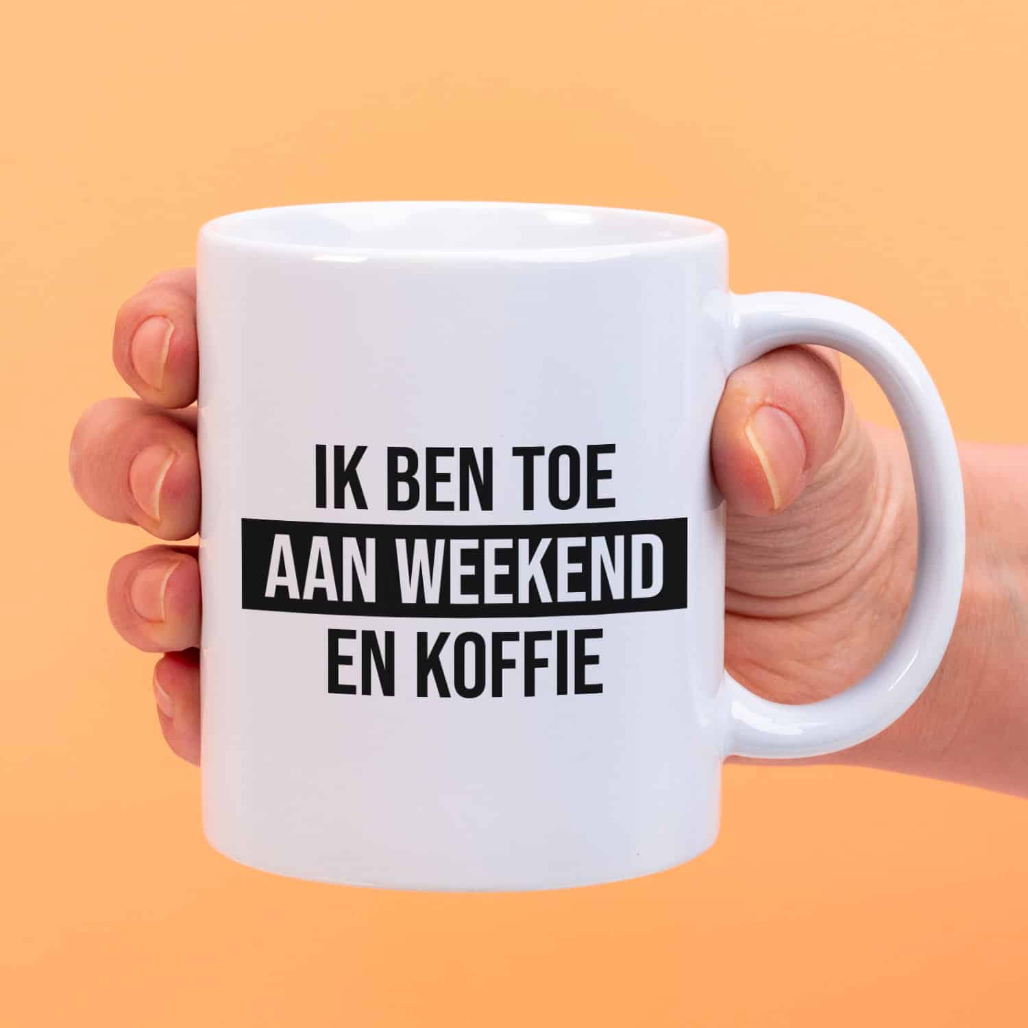 Mok Ik ben toe aan weekend en koffie