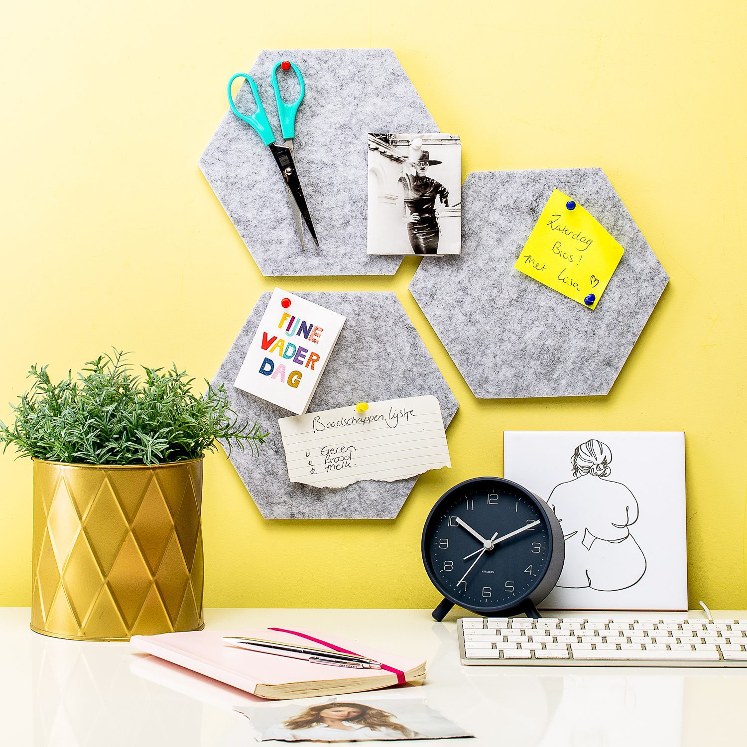 Zelfklevende hexagon prikborden (set van 3)