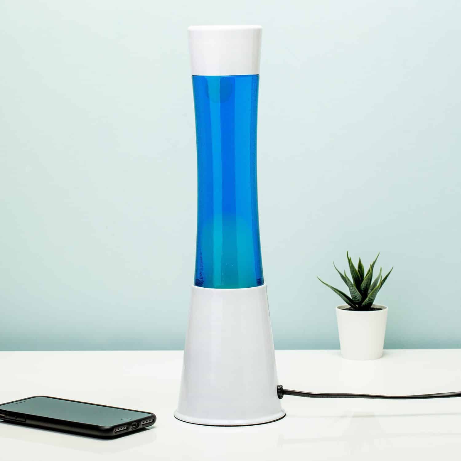 Lavalamp wit met blauwe vloeistof en mint lava