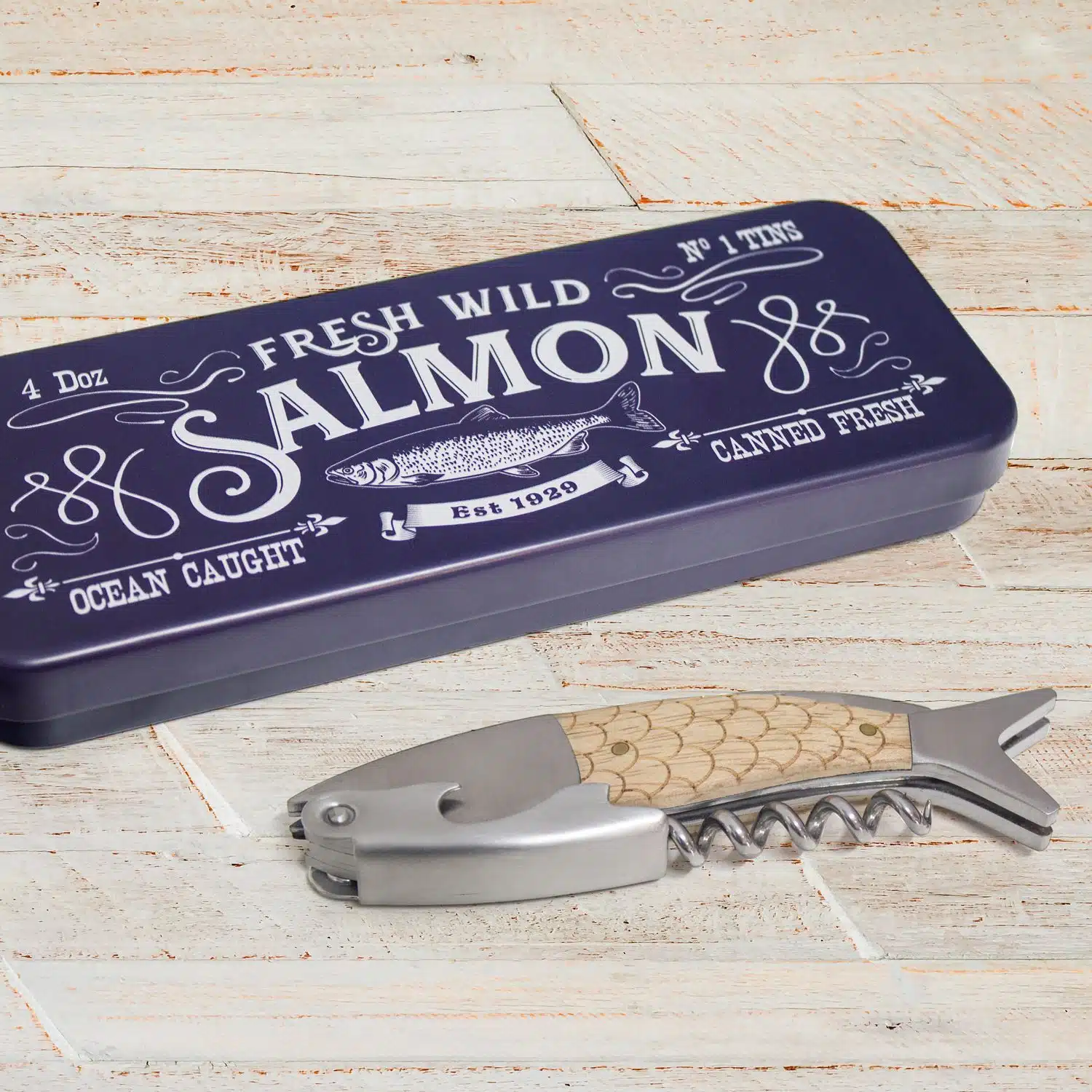 Zalm kurkentrekker in cadeaublik