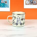 Emaille mok met fietsen