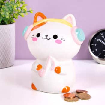 Kawaii kat spaarpot - Wit/koptelefoon