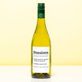 Wijnfles Pensioen woordenboek - Wit (Sauvignon Blanc)