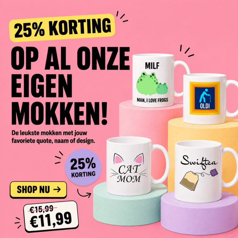 25% korting op alle eigen mokken